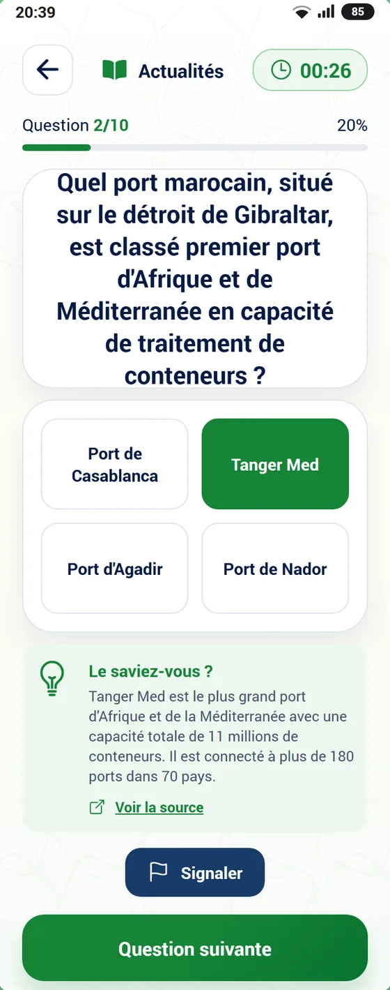 Session de quiz dans l'application QuizMaroc